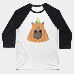 Budgie sitting on Capybara Friendly Animals Rodent Design Baseball T-Shirt